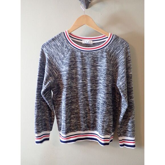 THML Track Sweatshirt Gray Stripped XS Crewneck Athletic Top Blouse - Picture 1 of 8